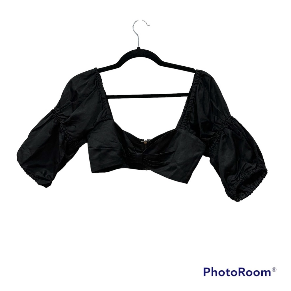 LPA cropped top sweetheart neckline linen blend small